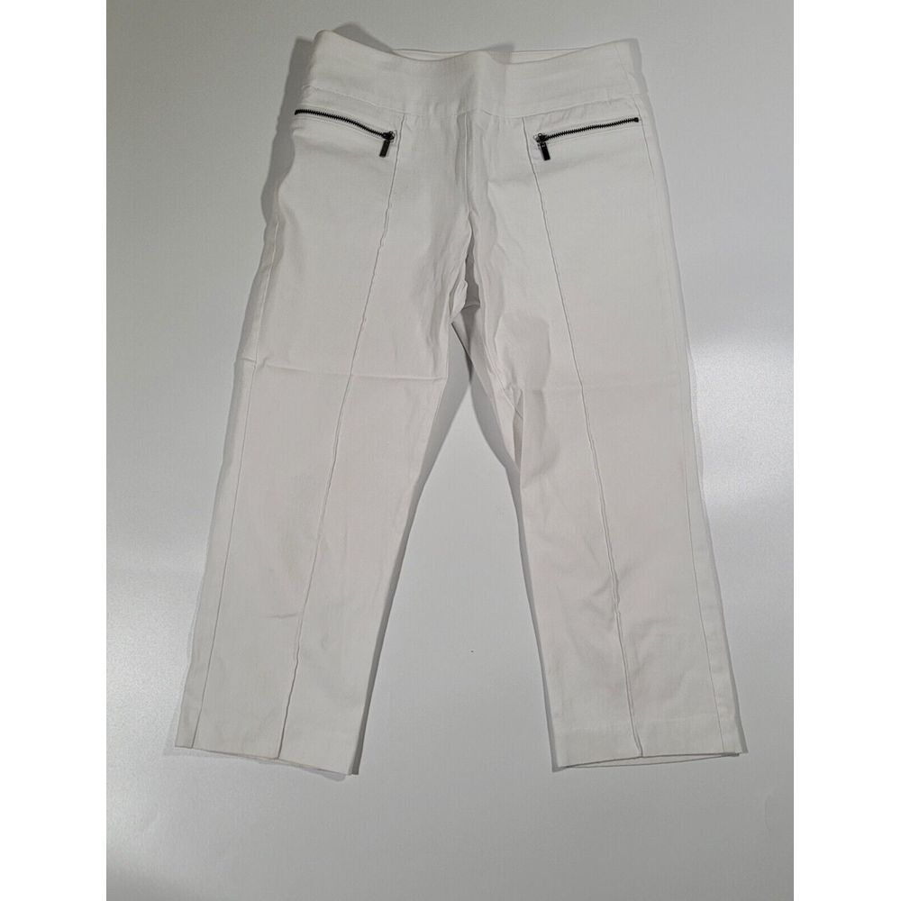 Style & Co Womens White Cropped Capri Pants Size S Pull On Zipper Detail Stretch